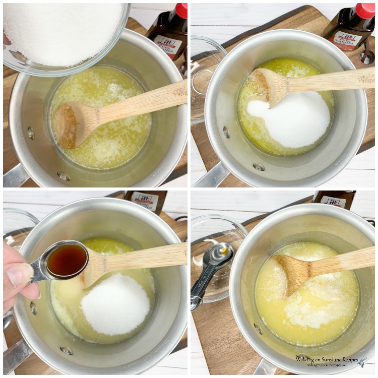 Melted butter, sugar and vanilla for Apple Dumplings