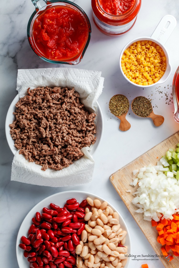 Ingredients for Pasta Fagioli Soup 