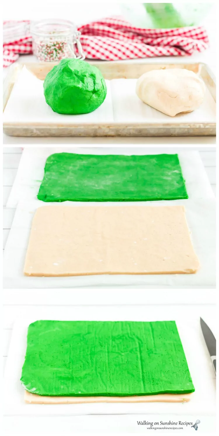 Green and Vanilla Dough Sheets for Slice and Bake Christmas Cookies