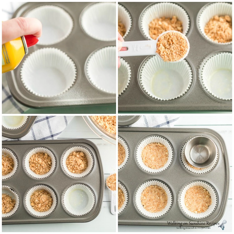 Adding Graham Cracker Crumbs to Muffin Pan for Cheesecake Cupcakes