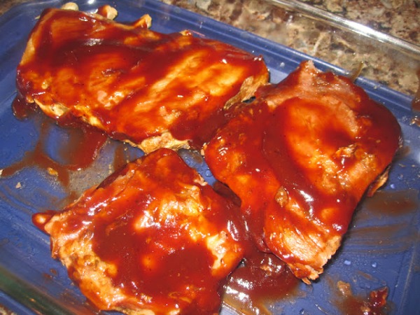 Barbecue Ribs with barbecue sauce from Walking on Sunshine Recipes
