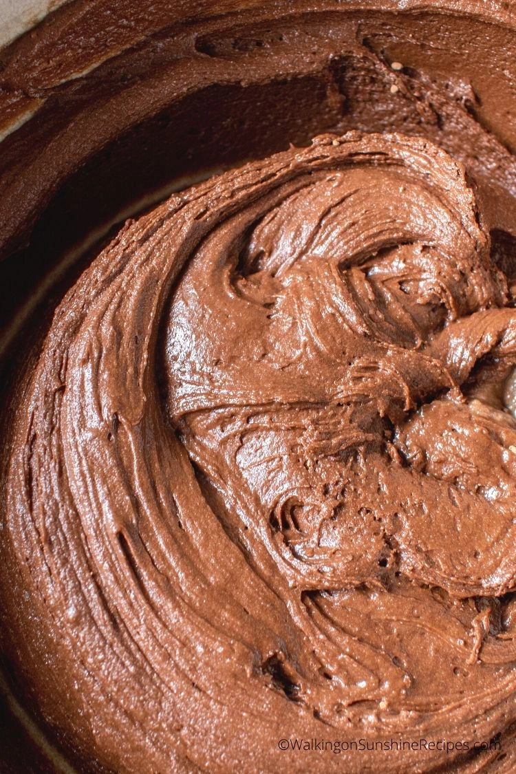chocolate cake mix batter in bowl. 