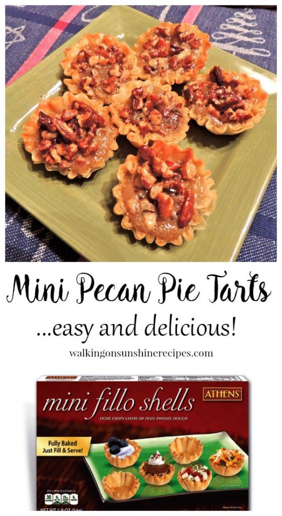 Mini Pecan Pie Tartlets are easy to make and only take 30 minutes. And there's only 68 calories per tart! Walking on Sunshine Recipes. 