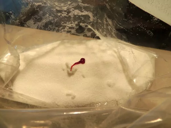 Add the colored gel to the sugar for Homemade Colored Sugar from Walking on Sunshine Recipes