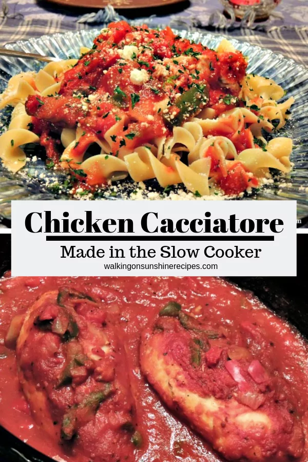 Chicken Cacciatore Skinny Taste Style is a healthy version of the traditional recipe cooked in the slow cooker till the chicken and vegetables are tender. 