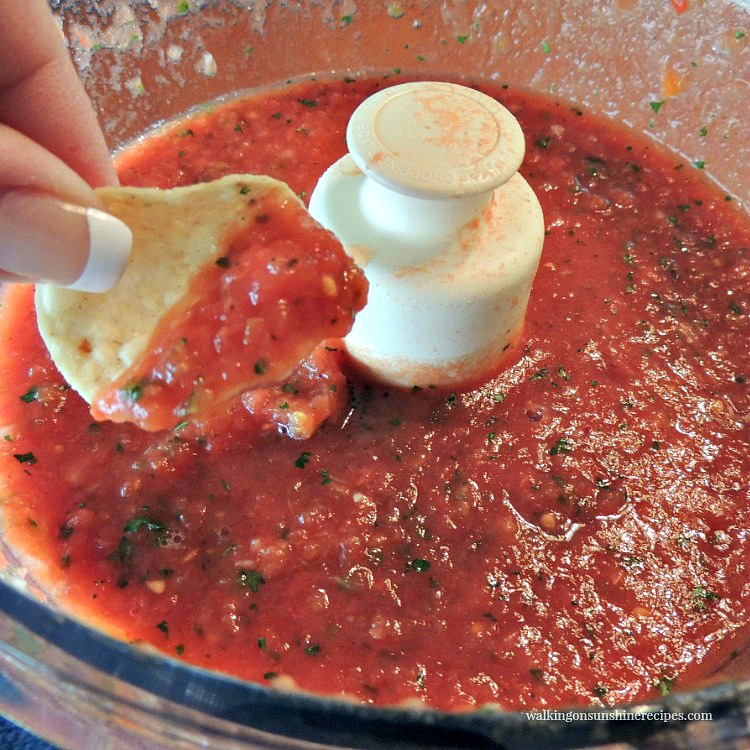 Fresh homemade salsa in food processor. 