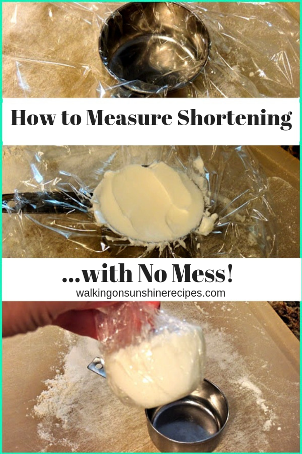 An easy way to measure shortening or other sticky ingredients without making a huge mess while you're baking and cooking. 