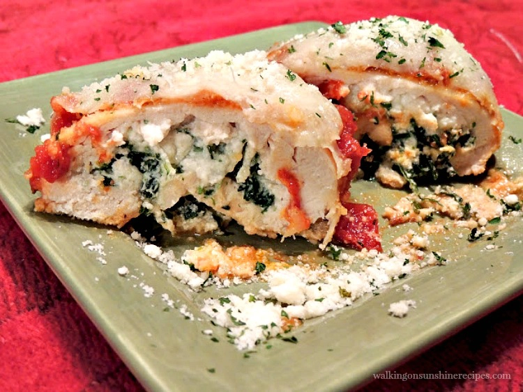 Chicken Stuffed with Ricotta Cheese and Spinach with Marinara Sauce