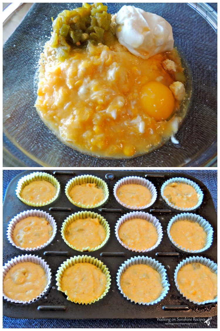 Cornbread Muffin Mix in bowl and in muffin pan. 