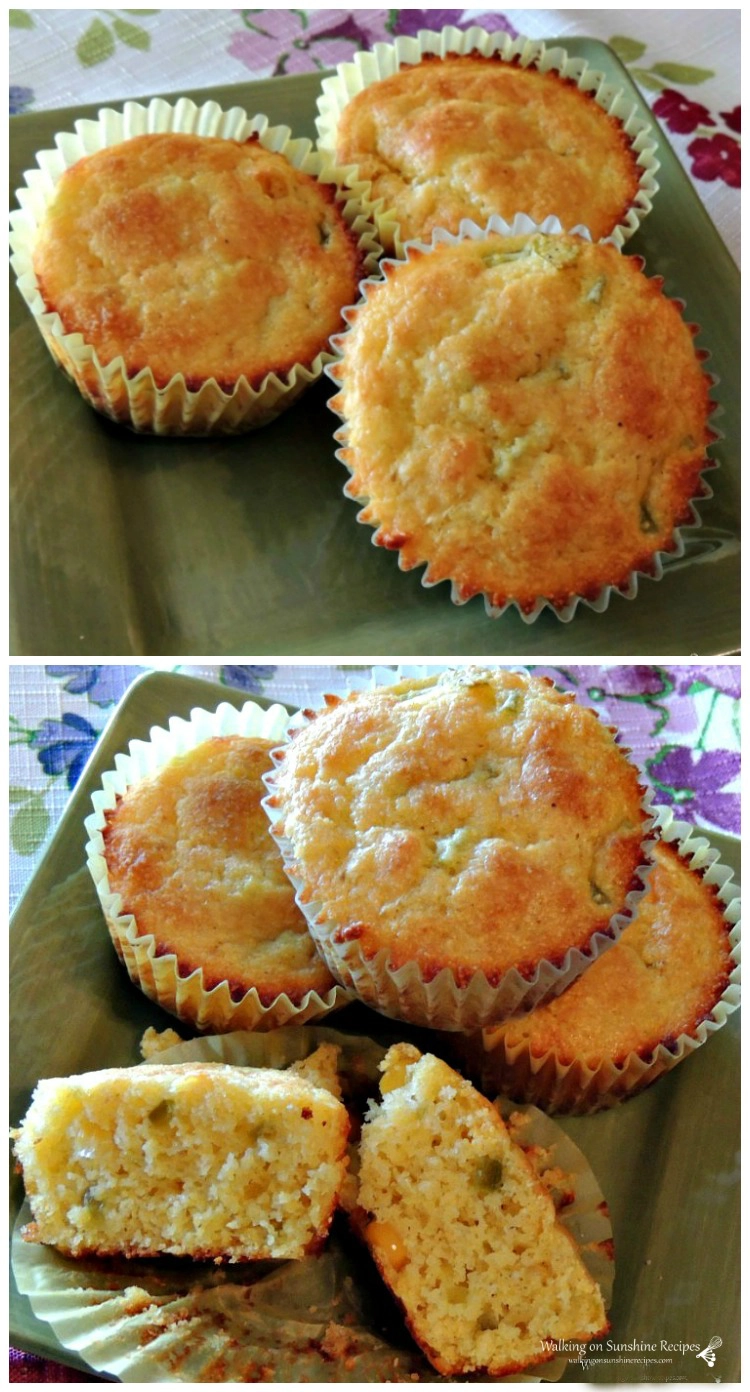Corn Muffins with Jalapeno and Greek Yogurt baked on green plate