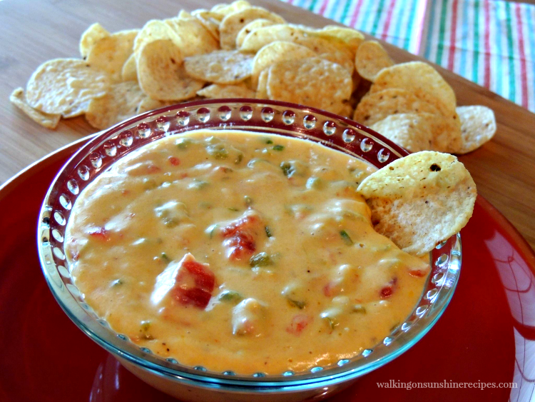 Homemade Queso Dip with tortilla chips. 