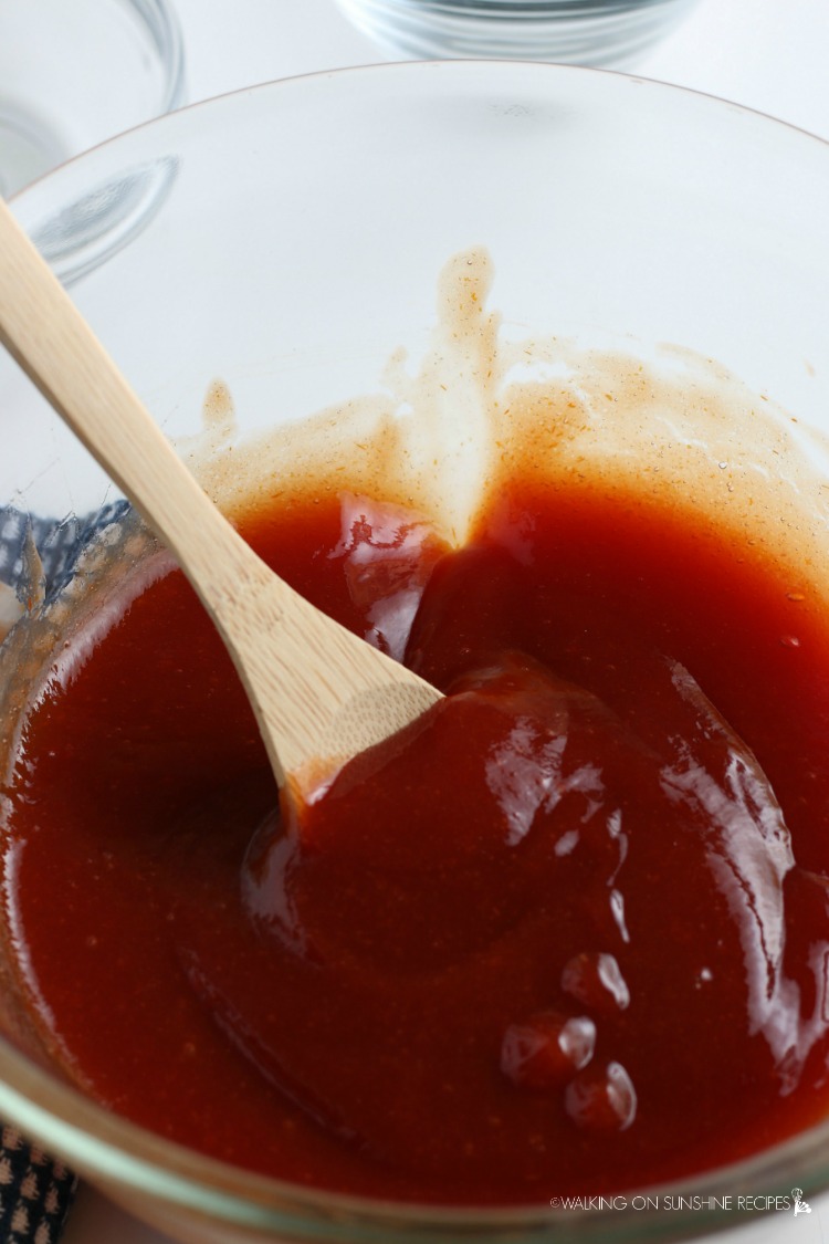Homemade Barbecue Sauce in bowl with wooden spoon