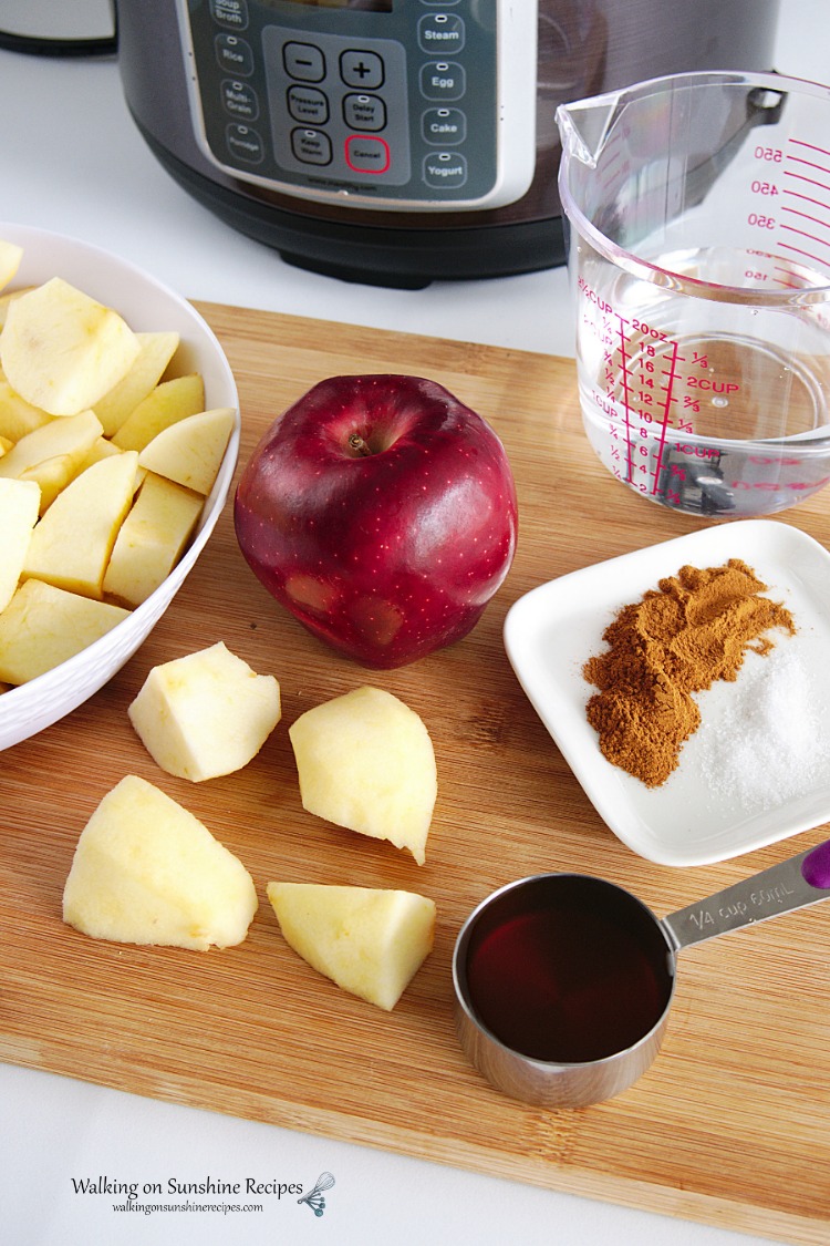 Homemade Applesauce made with honey and cinnamon is a nice spin on a classic recipe everyone will love. Instructions for crock pot and instant pot included from Walking on Sunshine Recipes. Ingredients for Homemade Applesauce with Instant Pot