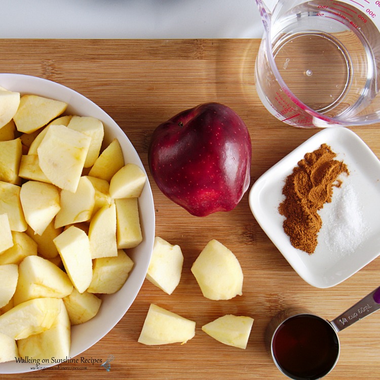 Homemade Applesauce made with honey and cinnamon is a nice spin on a classic recipe everyone will love. Instructions for crock pot and instant pot included from Walking on Sunshine Recipes. Ingredients for Homemade Applesauce