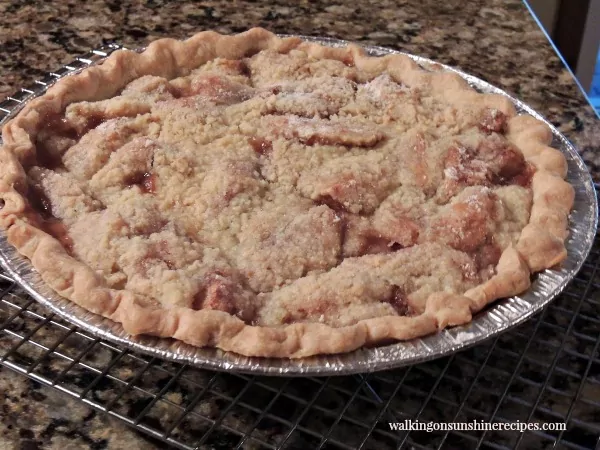 Apple Crumb Pie baking on cooling rack.