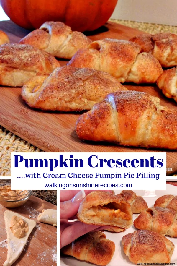 Pumpkin Cream Cheese crescent rolls on cutting board and before rolling up. 