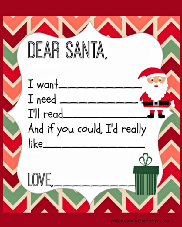 Dear Santa Letter FREE Printable| Walking On Sunshine Recipes