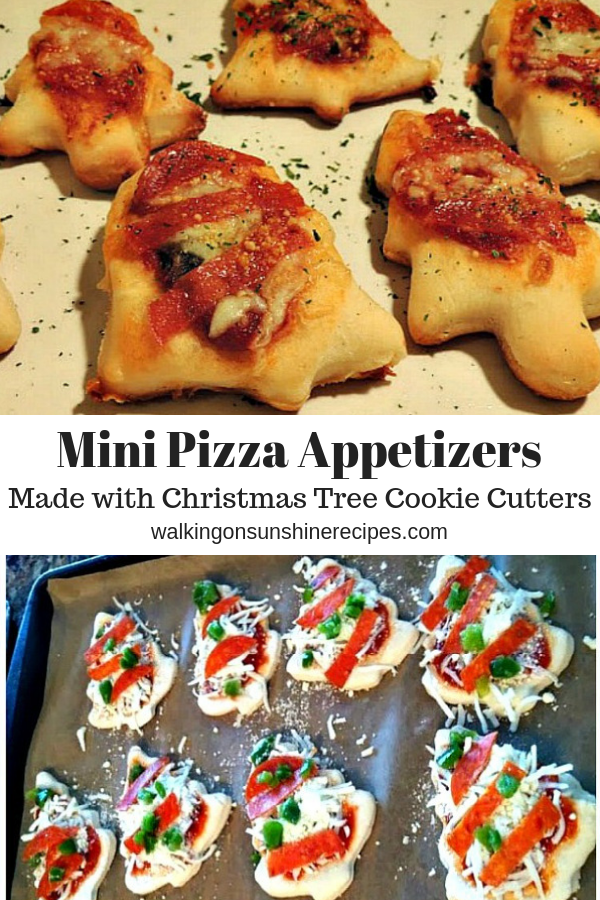 Mini Pizza Appetizers made with Christmas cookie cutters.