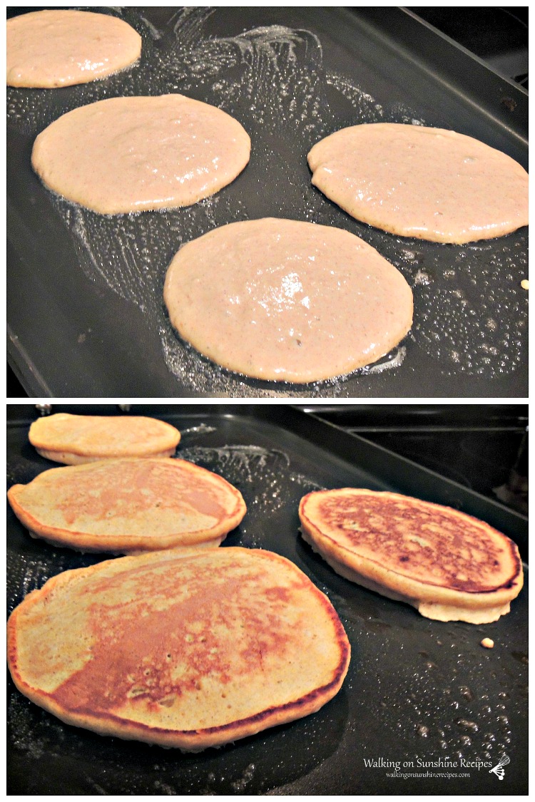 Pumpkin Pancakes on griddle with butter