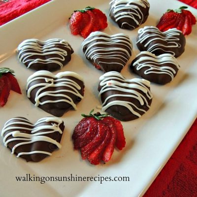 Chocolate Covered Strawberries in the shape of hearts FEATURED photo from Walking on Sunshine Recipes