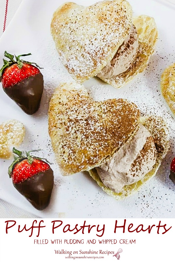 Puff Pastry Hearts filled with chocolate pudding and Cool Whip 