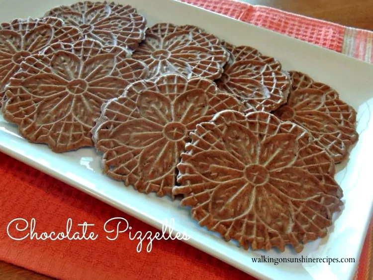 Plate of chocolate pizzelles. 