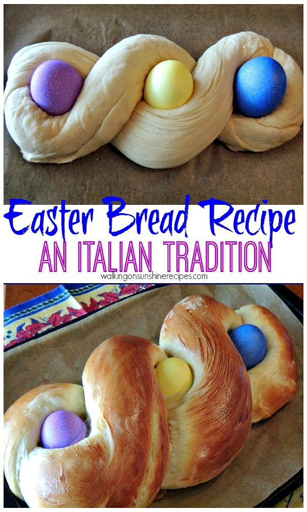 Italian Easter Bread is a family tradition to make every year from Walking on Sunshine Recipes. Italian Easter Bread before and after baking.