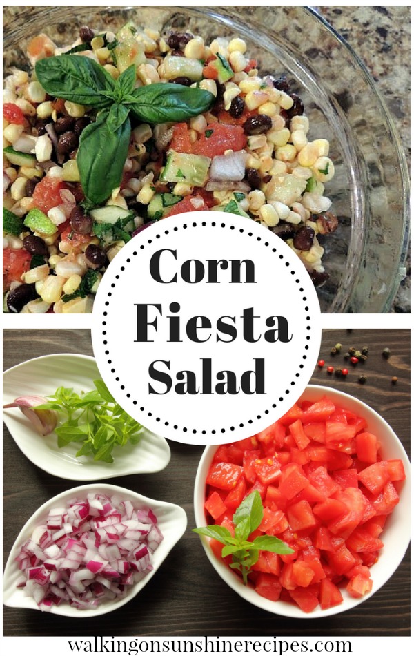 Corn Fiesta Salad with chopped tomatoes, red onion and fresh basil