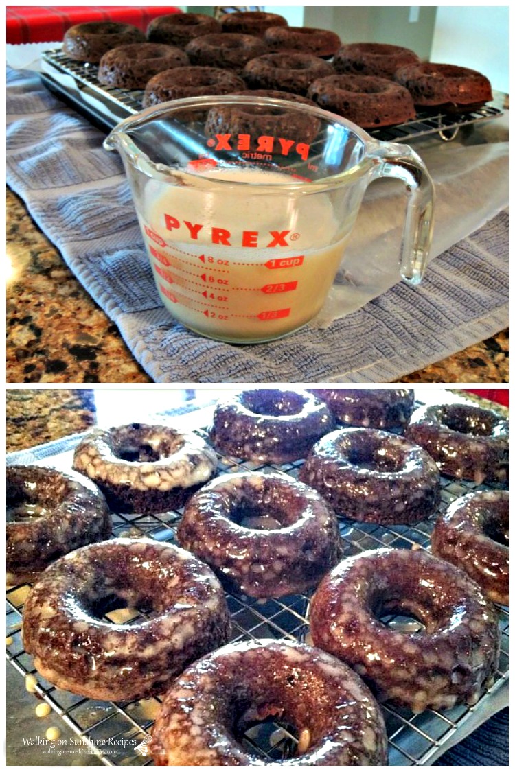 How to Pour Glaze on Homemade Baked Chocolate Donuts