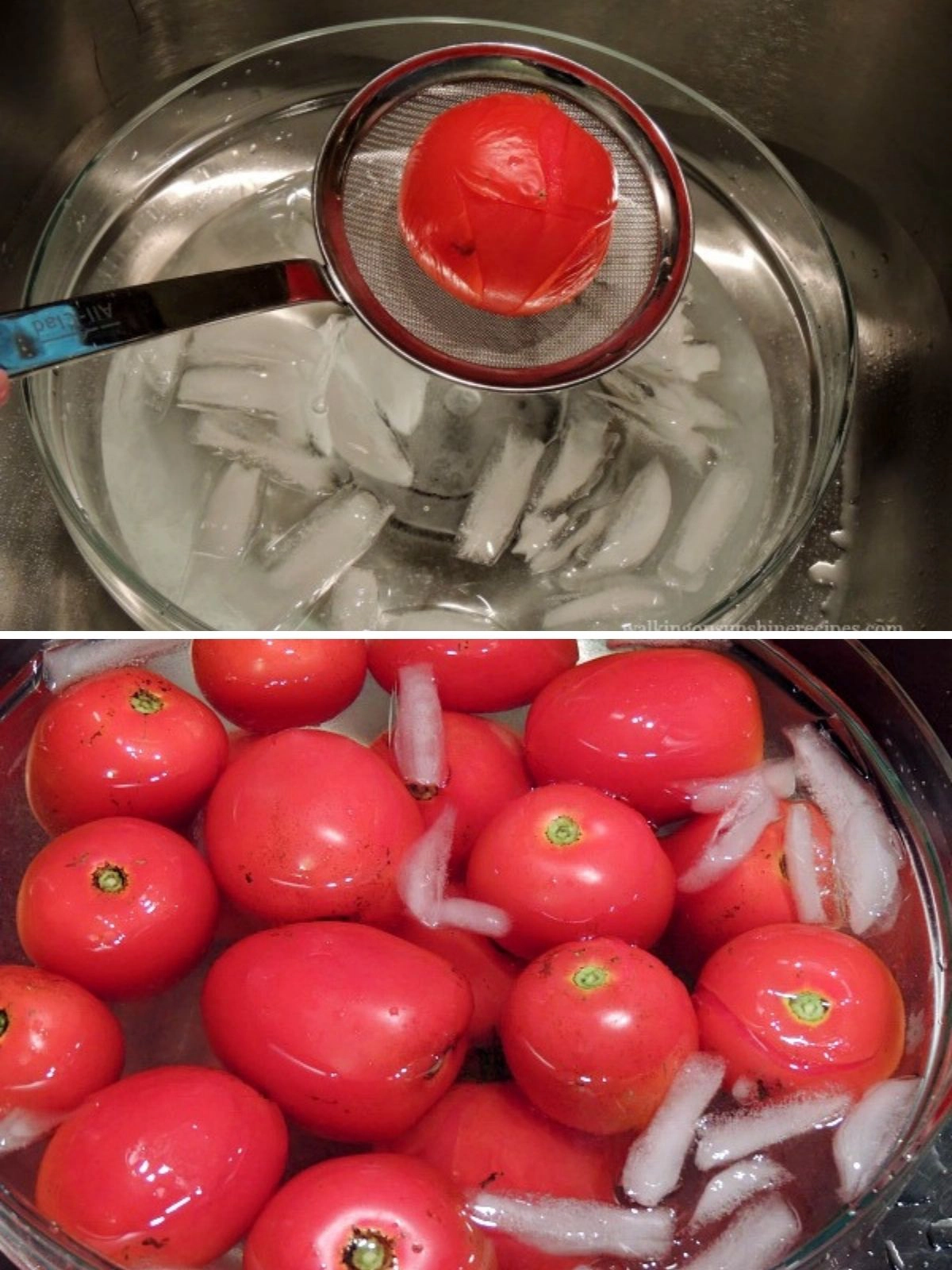 peeling tomatoes. 