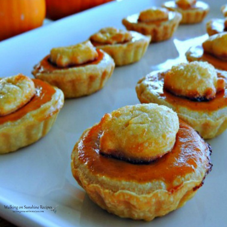 Closeup of Mini Pumpkin Pies on white tray