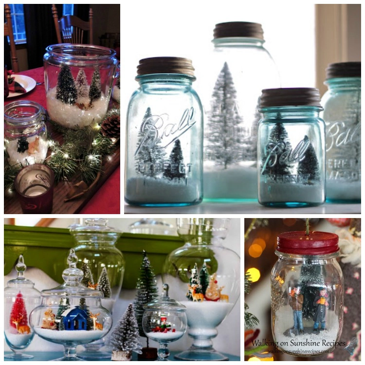 Mason Jars and Glass Jars decorated for Christmas
