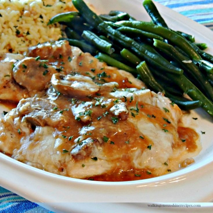 Chicken Marsala served with Rice Pilaf and Fresh Green Beans from WOS