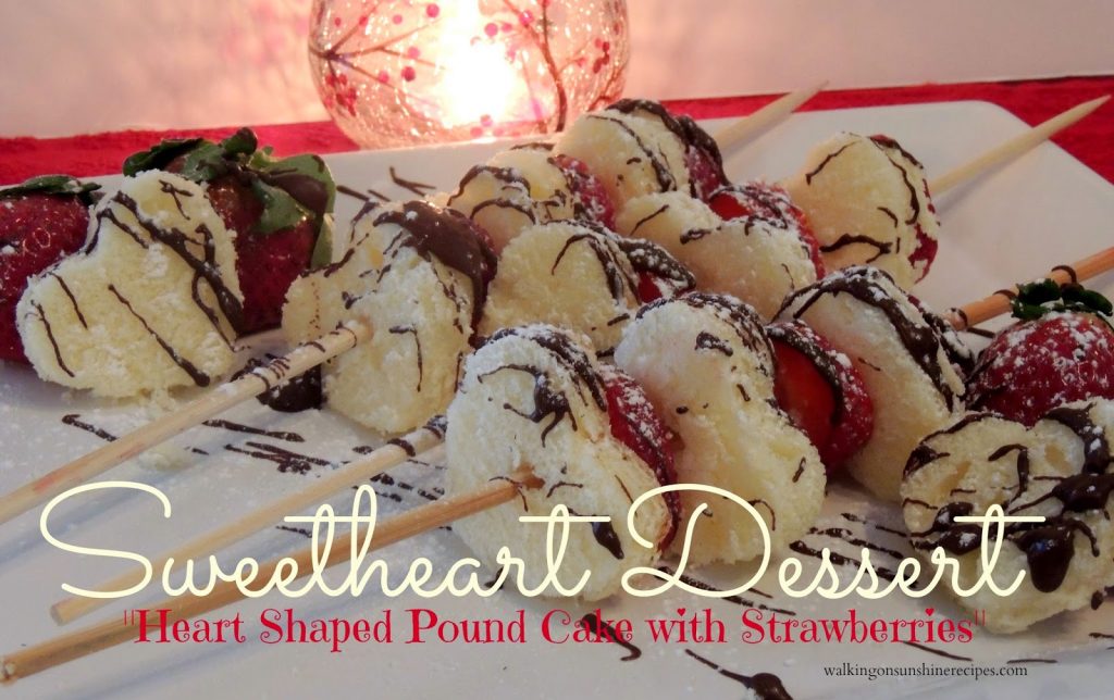 Using store purchased pound cake, strawberries and melted chocolate you can create a delicious special treat for your loved one this Valentine's Day.  Directions  found on Walking on Sunshine Recipes.  