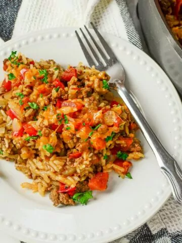 South of the Border Casserole served on a white plate with a fork