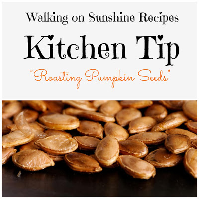The perfect way to use the seeds after you carve the pumpkin...roasting instructions by Walking on Sunshine Recipes.