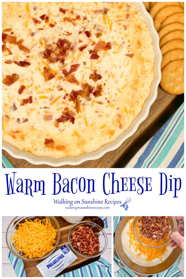Warm Bacon Cheese Dip made with cream cheese, cheddar cheese and Bacon from WOS