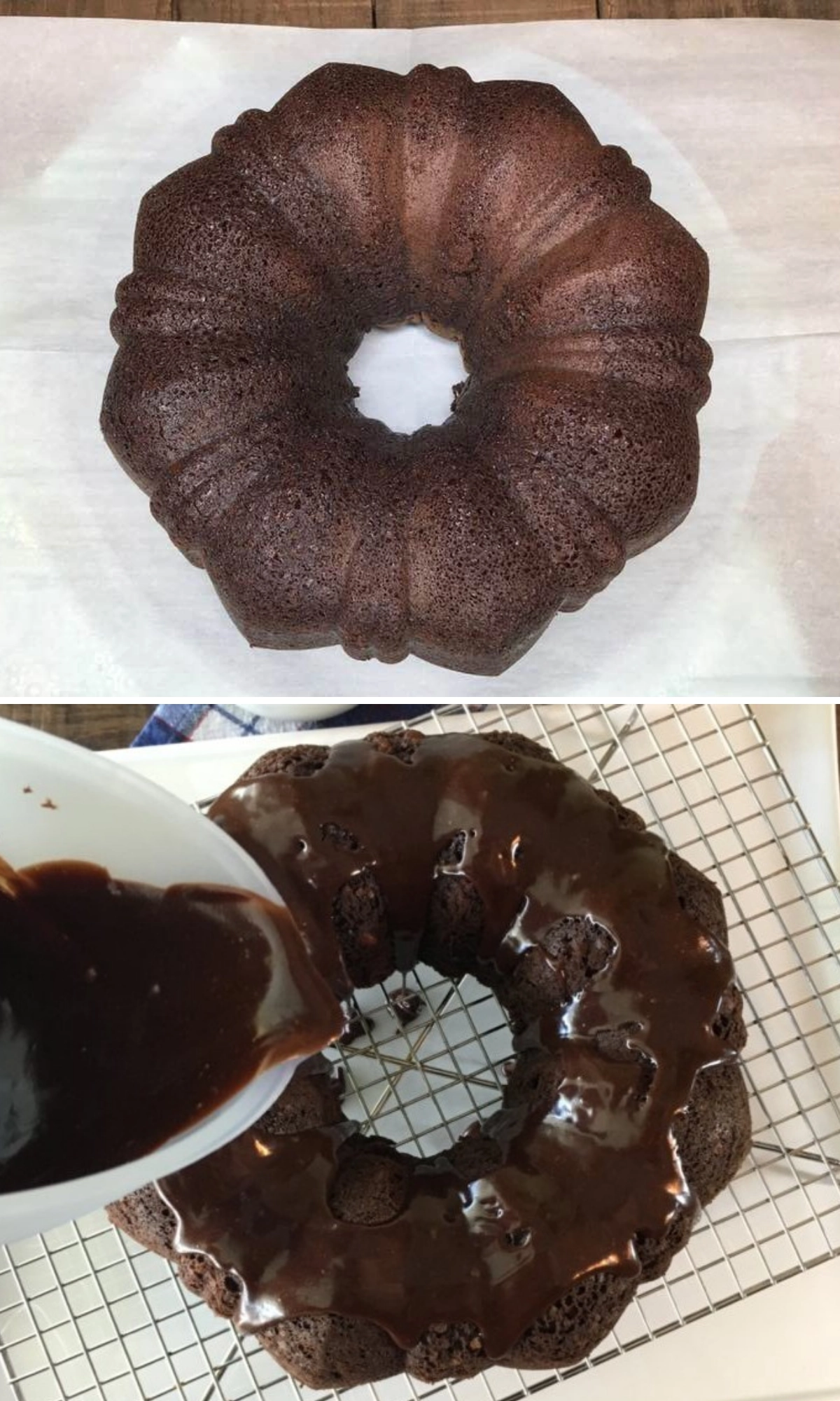 Chocolate cake and glaze. 
