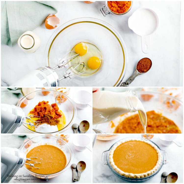 process photos for making homemade pumpkin pie from scratch. 