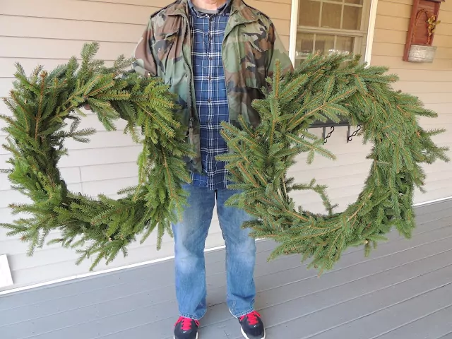 Two Christmas wreaths made by the Colonel for Walking on Sunshine. 