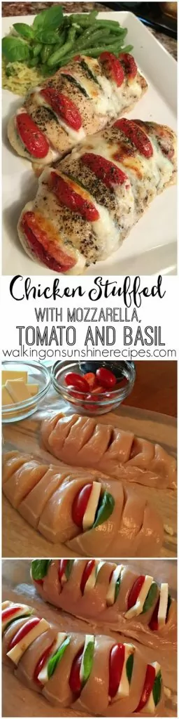 Hasselback Chicken stuffed with mozzarella, tomatoes and basil from Walking on Sunshine