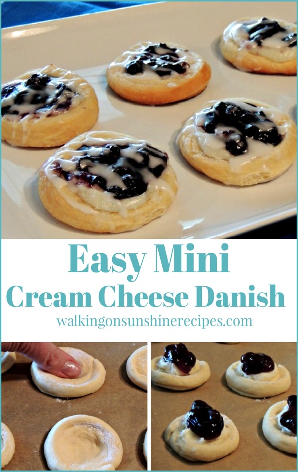 Easy Mini Cream Cheese Danish made using crescent rolls from Walking on Sunshine Recipes. 