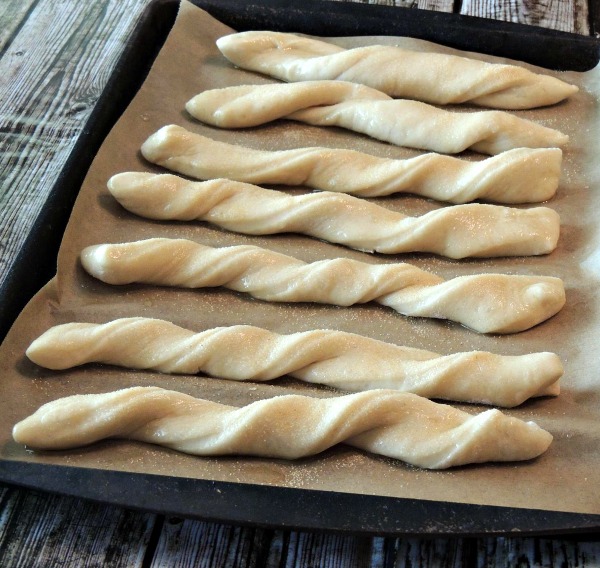 Homemade bread sticks from pizza dough ready for the oven! 