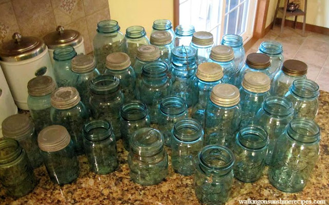 My blue mason jar collection.