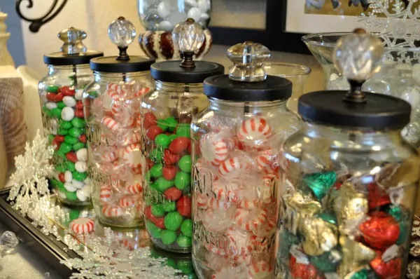 Christmas Jars filled with candy.