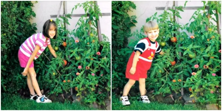 Olivia and Michael in vegetable garden 2001