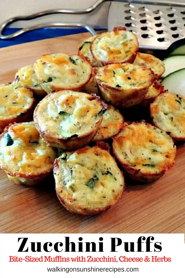 Easy to Make Zucchini Puffs filled with Grated Zucchini, Cheese and Herbs from Walking on Sunshine Recipes 