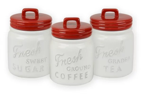 White Canister Set with Red Lids