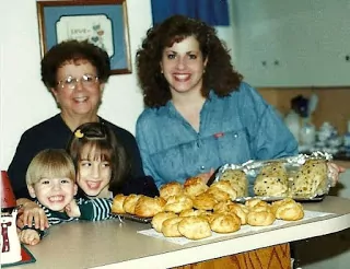 My mom, kids and me baking homemade cream puffs from Walking on Sunshine.