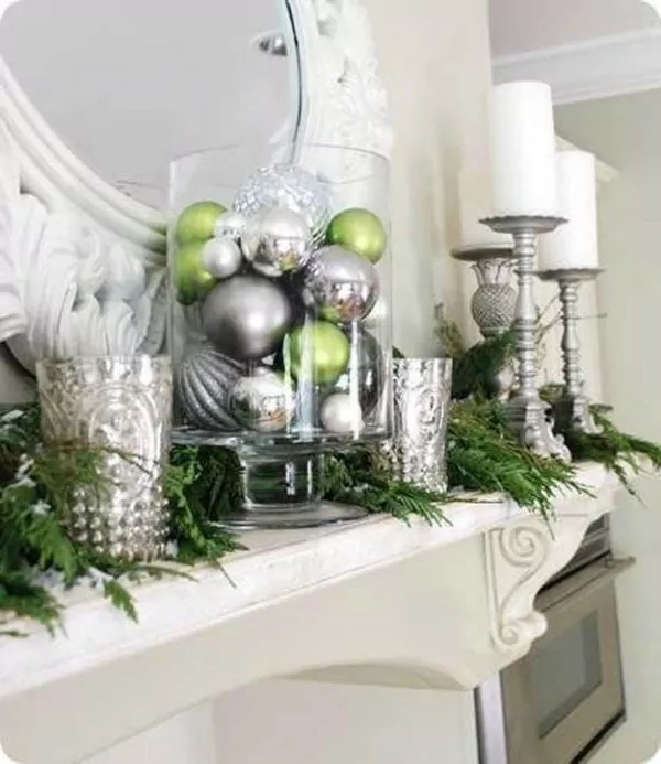 Silver and Green Mantel Decor from Centsational Girl